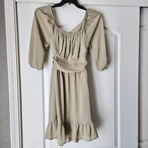 Dokotoo Dress Women Medium Milkmaid Cottage Green Puff Sleeve Coquette Open Back